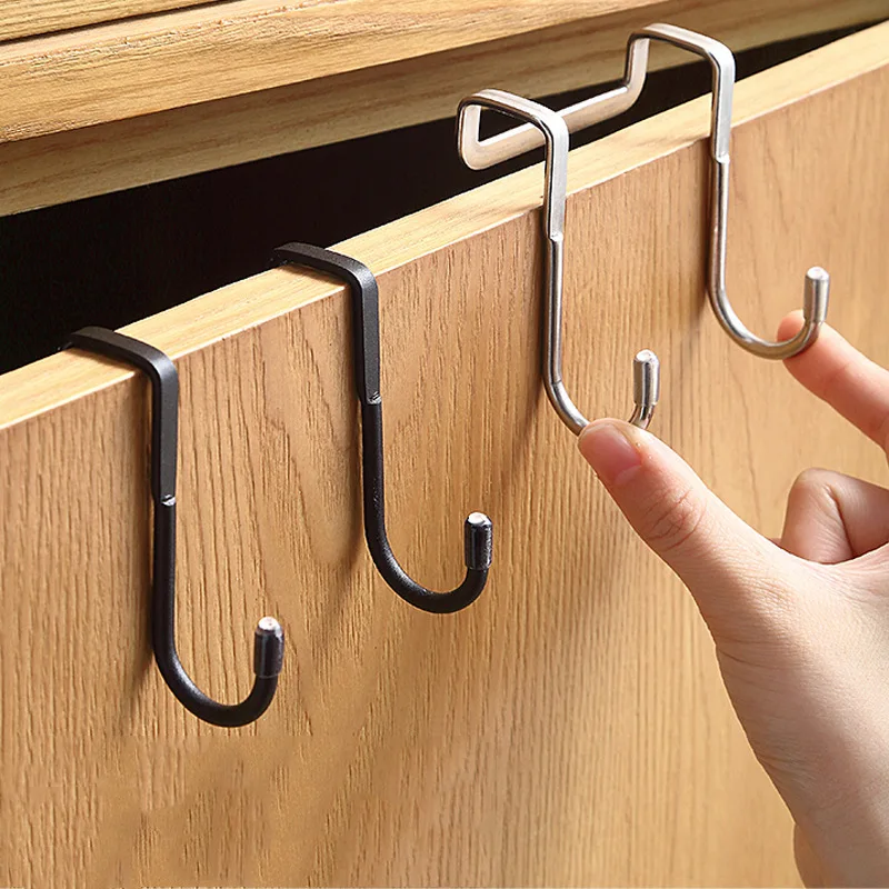 304 Stainless Steel Hook Free Punching Double S-Shape Hook Kitchen Bathroom Cabinet Door Back Type Coat Towel Storage Hanger