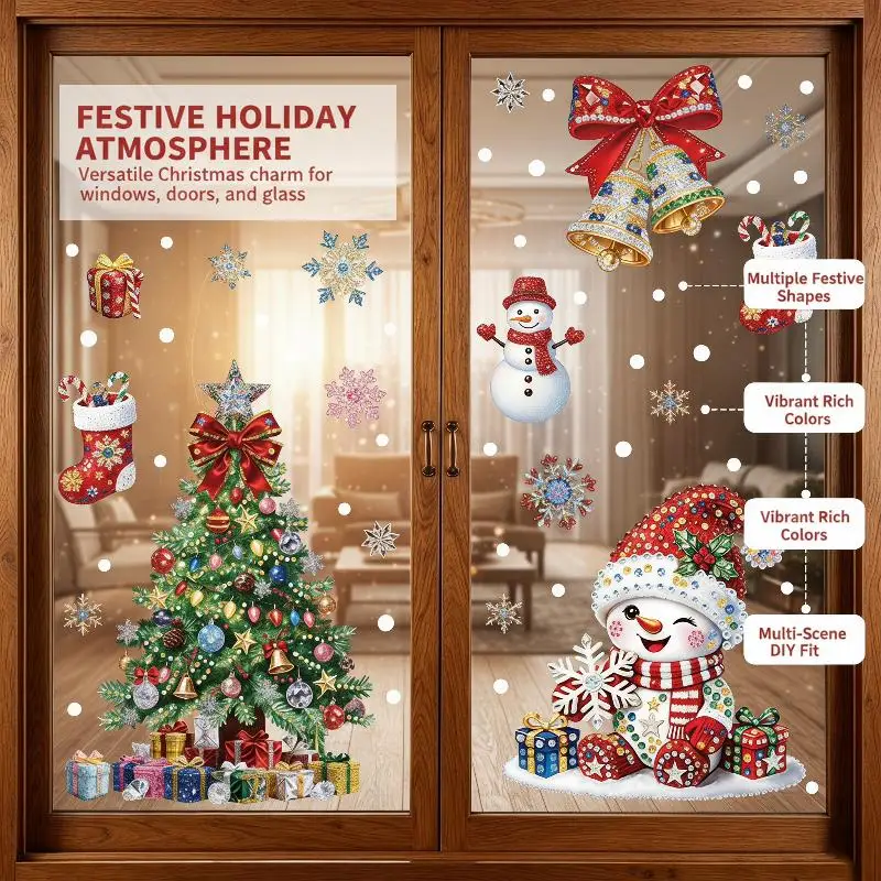 Christmas Decoration Window Stickers Traceless Home Window Decorations Static Cling New Year Xmas Festival Party Decor PVC