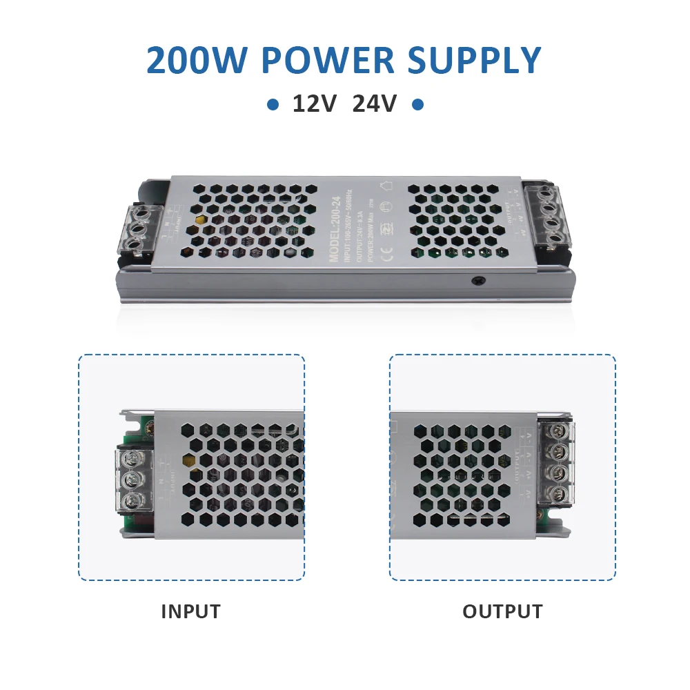 Zasilacz impulsowy do taśm LED AC110V 220V do DC 12V 24V Volt Sterownik LED 60w 100w 200w 300w 400w Sterownik taśm LED