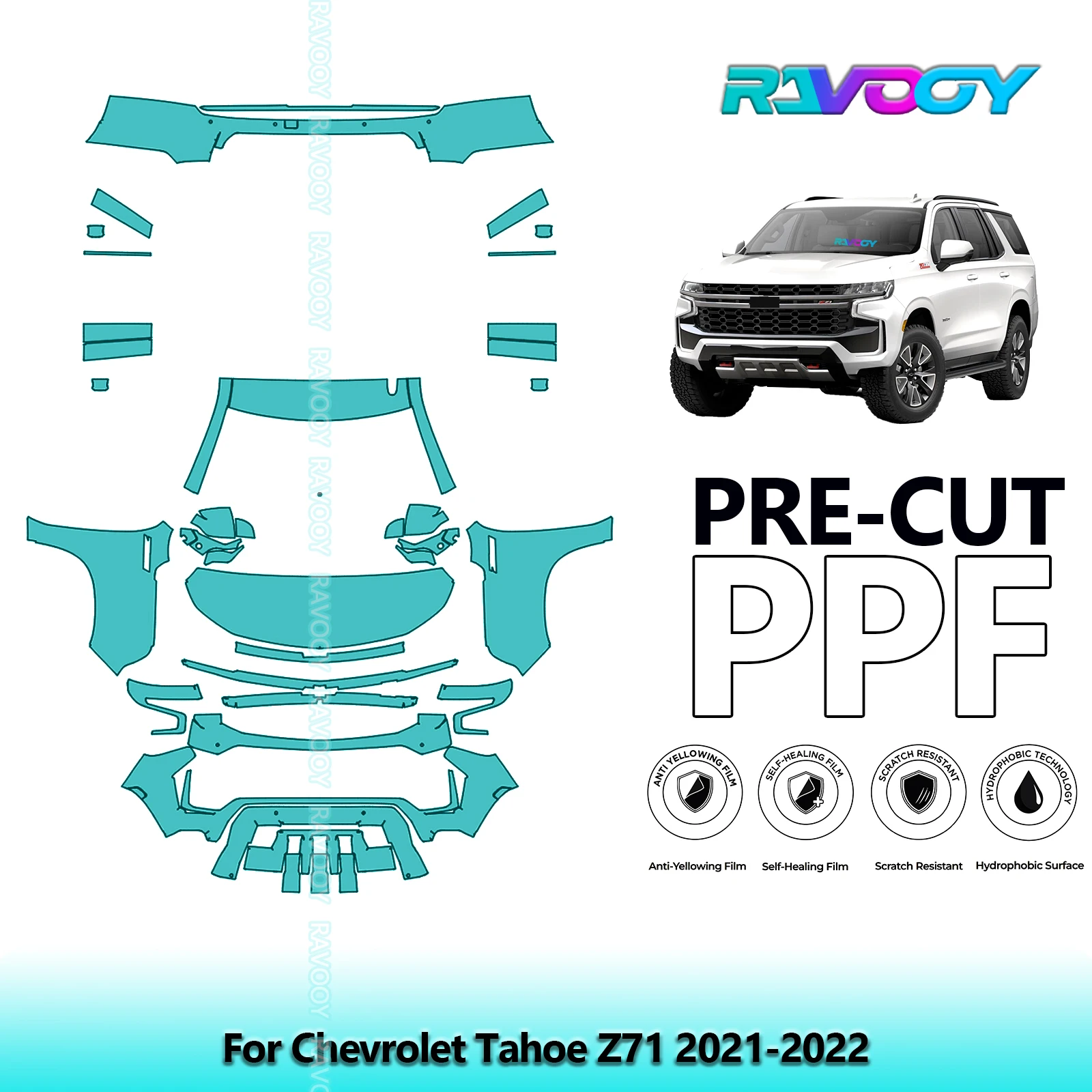 

Car Front Kit+Rear Bumper 8.5Mil Clear Bra Precut PPF Paint Protection Film For Chevrolet Tahoe Z71 2021-2022