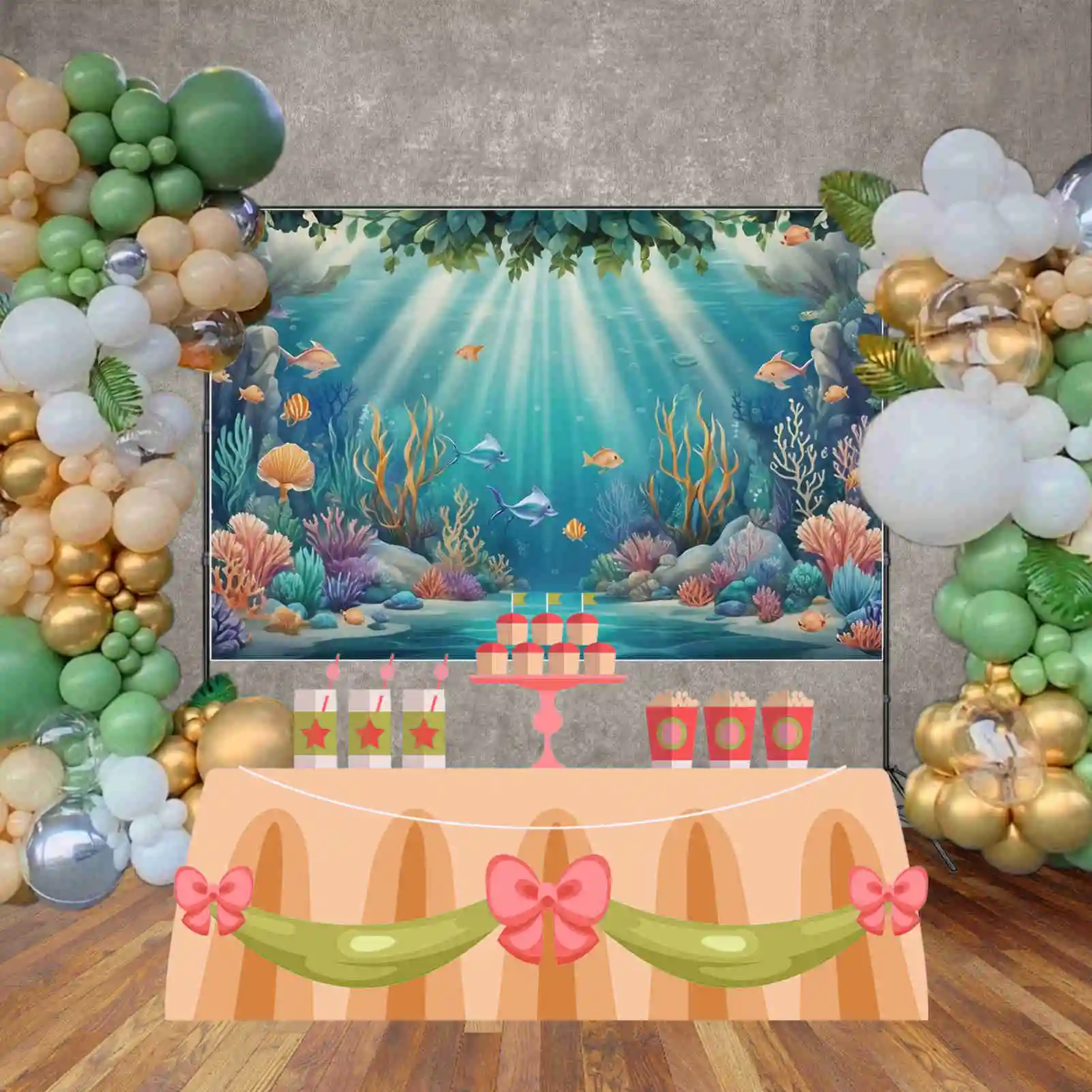 MOON.QG Custom Children Birthday Party Background Photography Mermaid Theme Summer Seabed Backdrop Underwater Studio Accessories