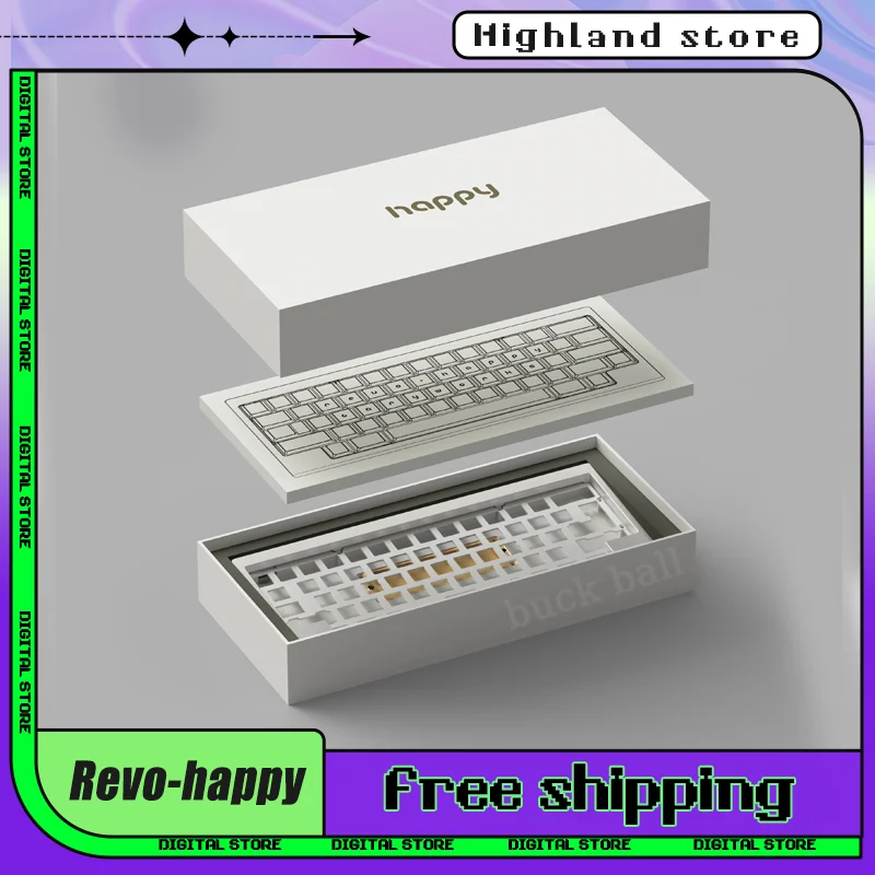 Revo-happy 60% Hhkb Mechanical Keyboard Kit Two Mode Keyboard Kit Gasket Structure Hot swap Ergonomic Bluetooth Keyboard PC Gift