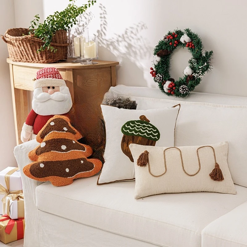 30x50/45X45CM Christmas Embroidery Throw Pillow Cover Pinecone Waist Cushion Cover New Year Decor Home Decorative Pillowcase