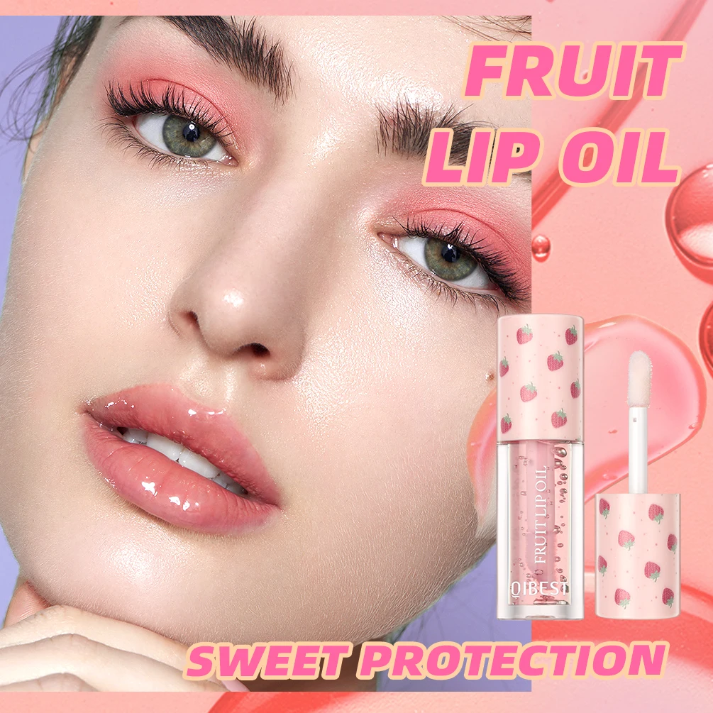 QIBEST Frucht-Lippenbalsam, Öl, Lippen-Make-up, feuchtigkeitsspendendes Lippenöl, aufpolsternd, langlebig, sexy Lipgloss, Lippenstift, Grundierung, Kosmetik