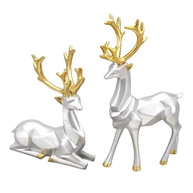 Decorative Gift Kit 2PCS Deer Sculpture 3D Geometric Deer Ornaments Used To Set Off The Festive Atmosphere Decoration Set Kit