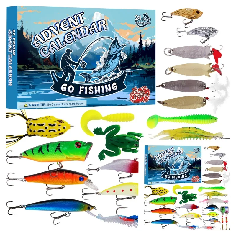 

Рыболовный праздничный адвент-календарь, набор приманок из 24 предметов, подходит для пресноводной и морской рыбалки. Календарь обратного отсчета на 2025-24 дня, праздничный подарок для рыбалок, рыболовные аксессуары, товары для рыбалки нахлыстом, рыбалка