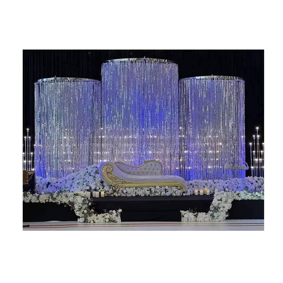 Luxury Wedding Modern Style Wedding Arc Arch Round Wedding Stage Background Stand with Crystal Beads for Party Event Decoration