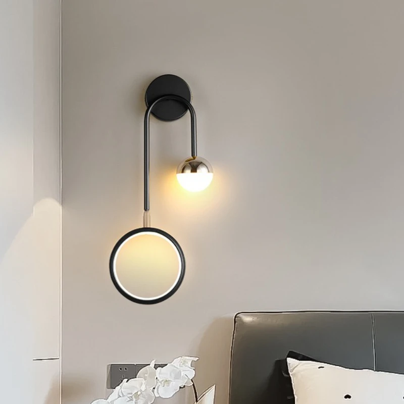 

Modern Led Wall Lamp Nordic Sconce Round Lighting Luxury Rotatable Corridor Bedside Hallway Living Room Dining Indoor Deco Light