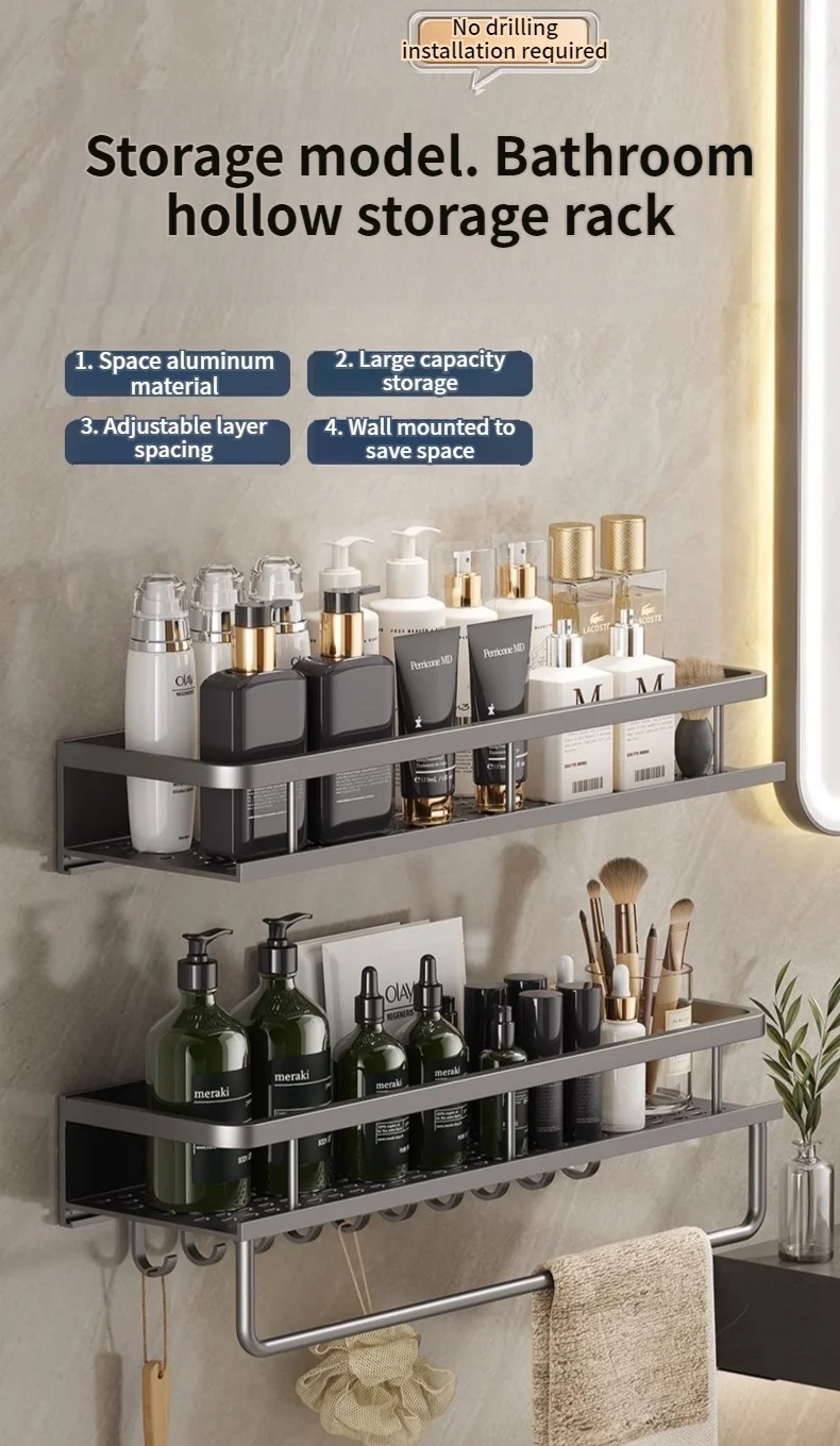 60 cm Wände zur Installation, Aluminium, Badezimmerregal, Regale, Shampoo-Rack, Aufbewahrungshalter, Küchen-Organizer, Wandregal – Detail 2