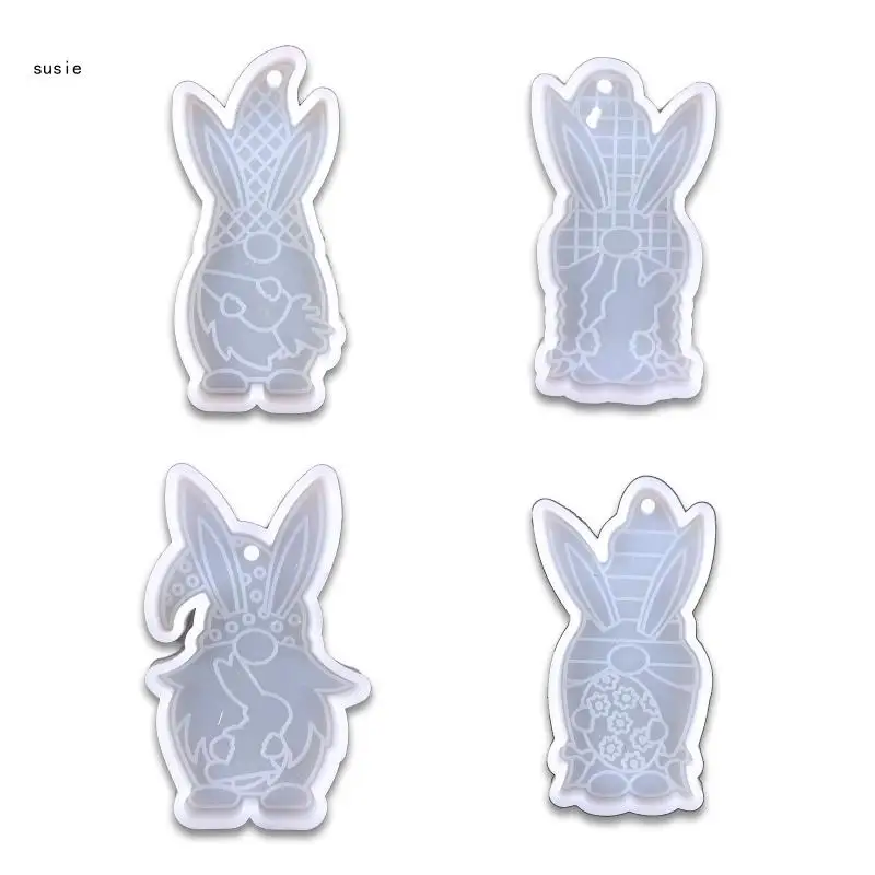 X7YA Easter Gnome Rabbit Keychain Epoxy Resin Mold Keyring Pendant Silicone Mould DIY Crafts Jewelry Casting Tools