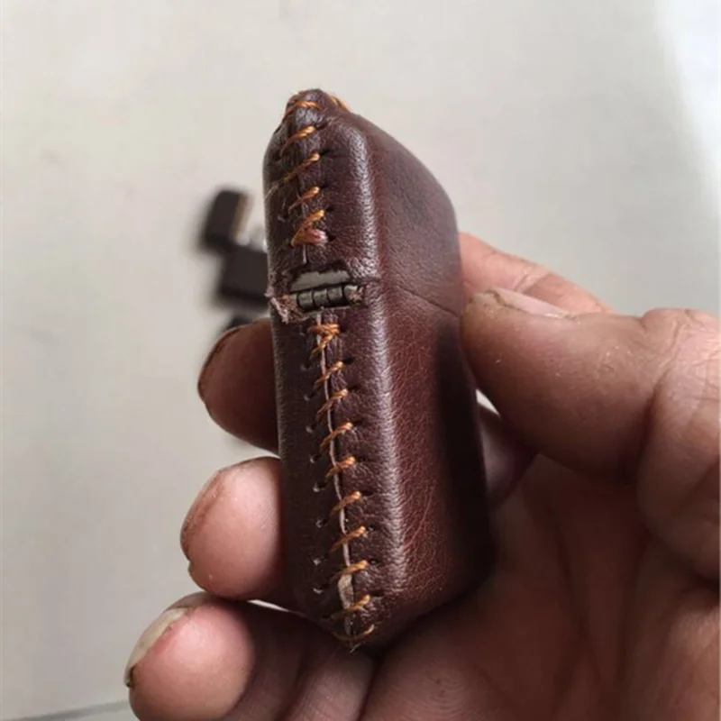 Cowhide Custom Protective Sleeve Lighter Storage Holster Genuine Leather Lighter Case  Belt Bag Handmade for Zippo Lighter Cover