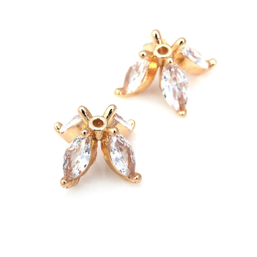 18K Goldfarbene Messing- und Zirkon-Blumenperlenkappen für Schmuck, Ohrringe, Perlenherstellung, DIY-Zubehör – Detail 12