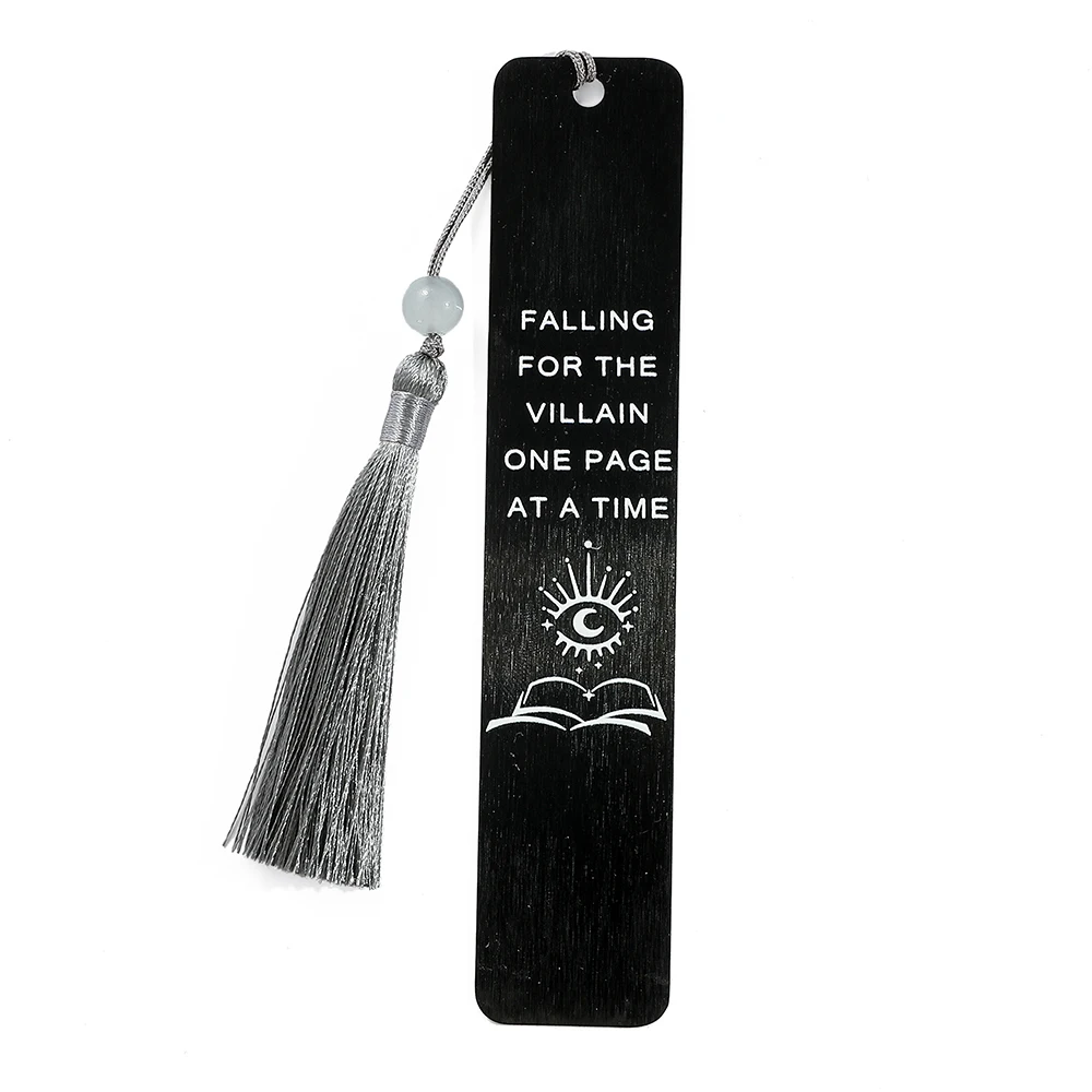 Falling for The Villain One Page At A Time Bookmark with Tassel Staianless Steel Black Book Marks for Book Lover Supplies Gifts