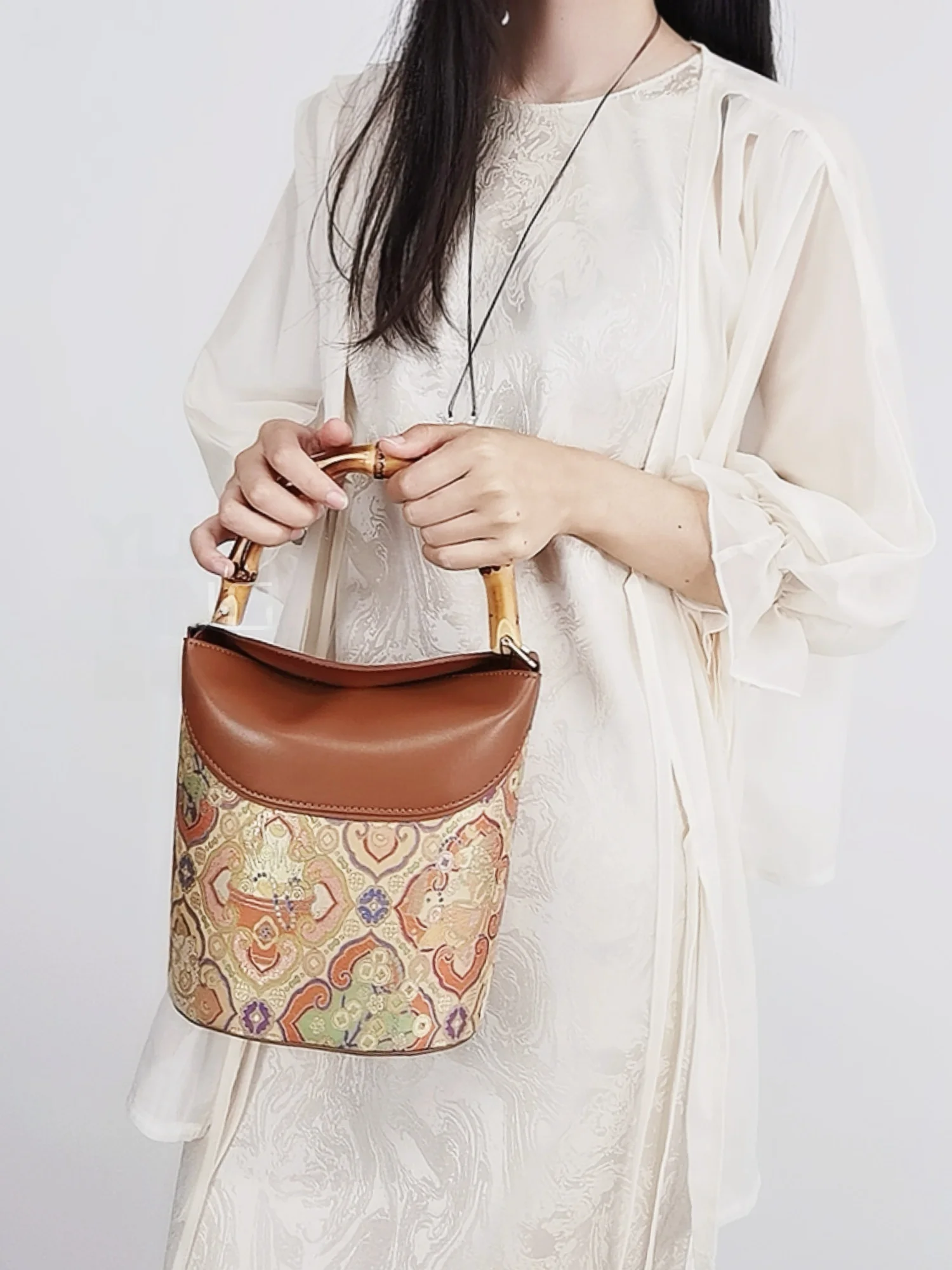 Bolso de Mano YuTing Wealth Attraction Silk SONGJIN, Estilo Chino Tradicional, Asa de Bambú, Bolso Bandolera, Moda Femenina
