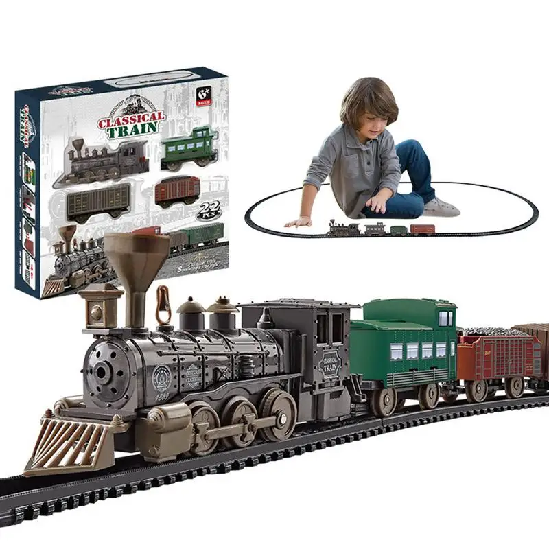 

Classic Train Set For Kids Christmas Toy Gift Model Railroad Train Set Battery Powered Electric Railway Play Set Puzzle Toys For