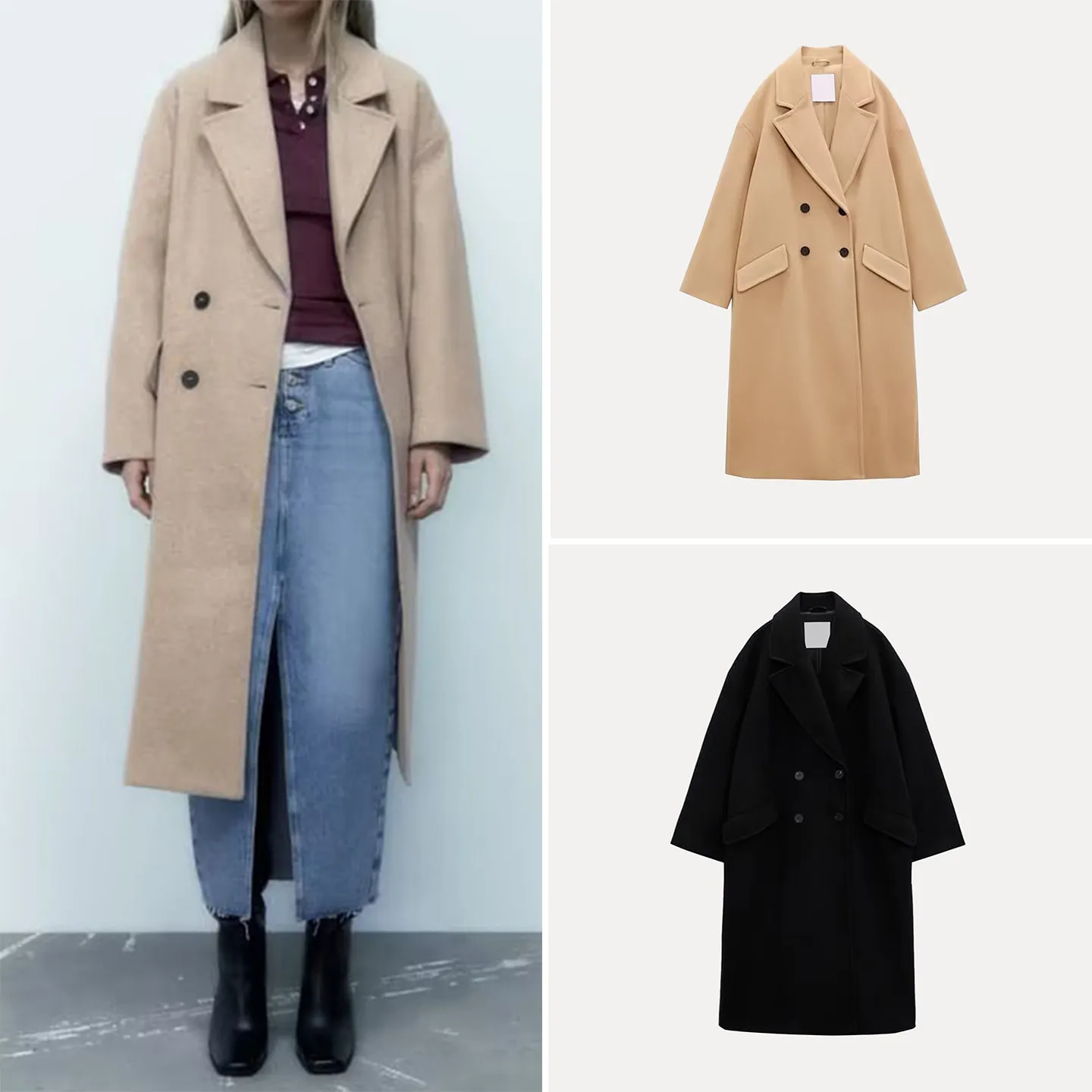 

Z Women's Woolen Coat Double Row Buttons Multicolor 2025 New Sle Commute Daily Long Sve Mid-Length Open Sle