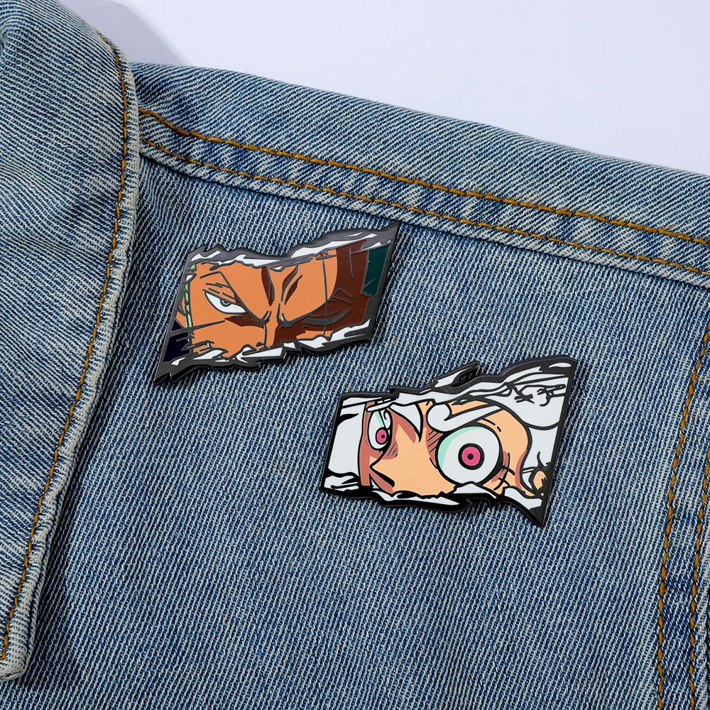 2 Pcs Creative Cartoon Brooch Monkey D. Luffy Roronoa Zoro Enamel Pin Metal Badge Jewelry Clothing Backpack Accessories Gifts