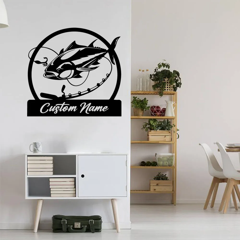 1PC Adhesivos de Pared con Texto Personalizado de Pesca, Papel Tapiz Artístico Autoadhesivo, Decoración del Hogar, Adhesivos Decorativos Removibles para Pared