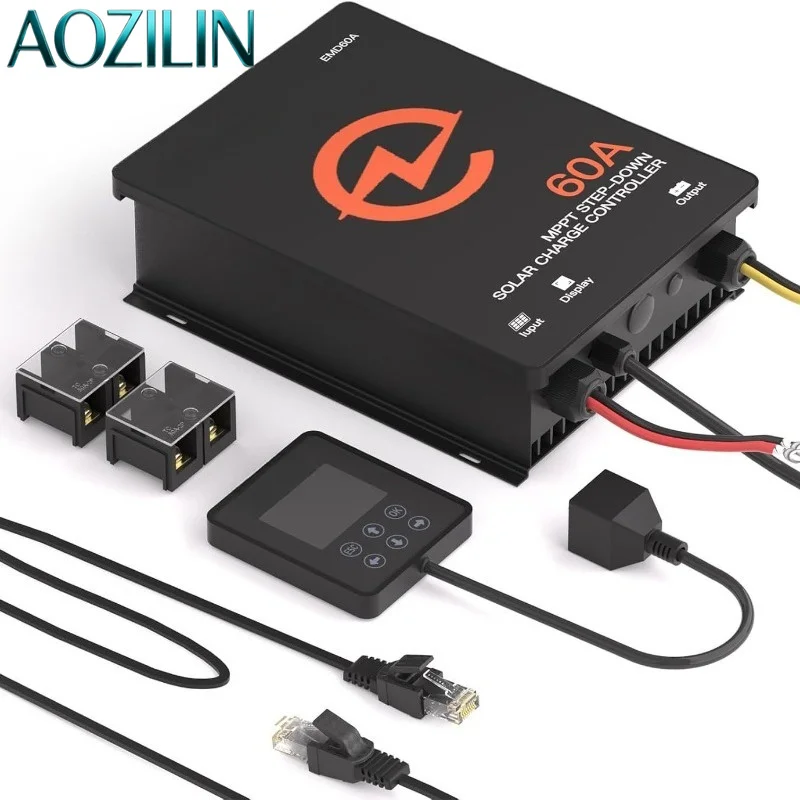 AOZILIN 60A MPPT Solar Charge Controller, 10-60V Adjustable PV Regulator for RV Photovoltaic Storage Off-Grid Solar System