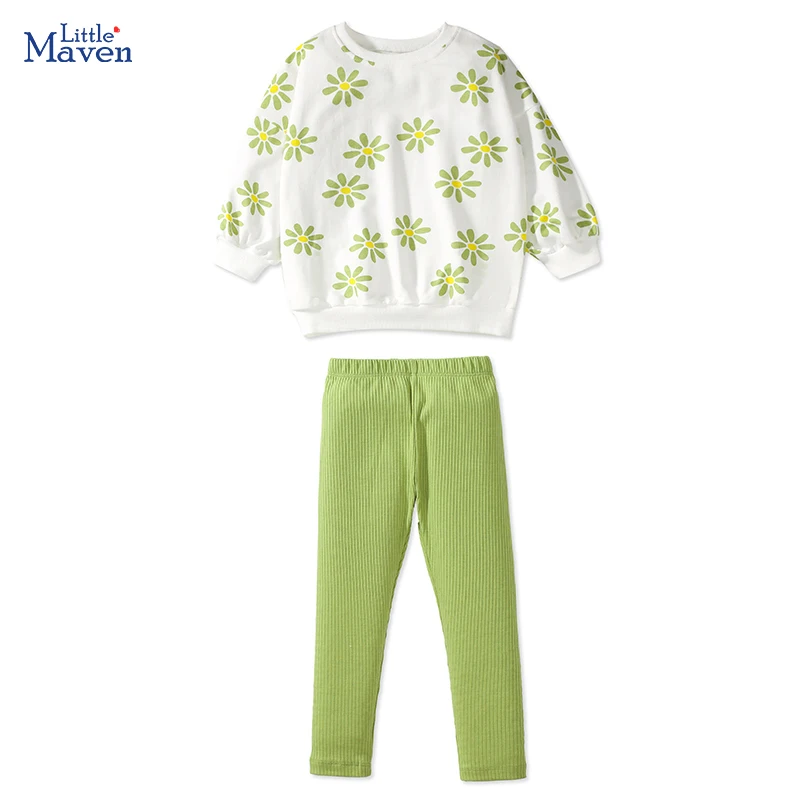 Little maven Children's Clothing Pastorale Baby Girls Suit Autumn Floral Sweatershirts Cotton Tops+Leggings Two-piece Kids Sets