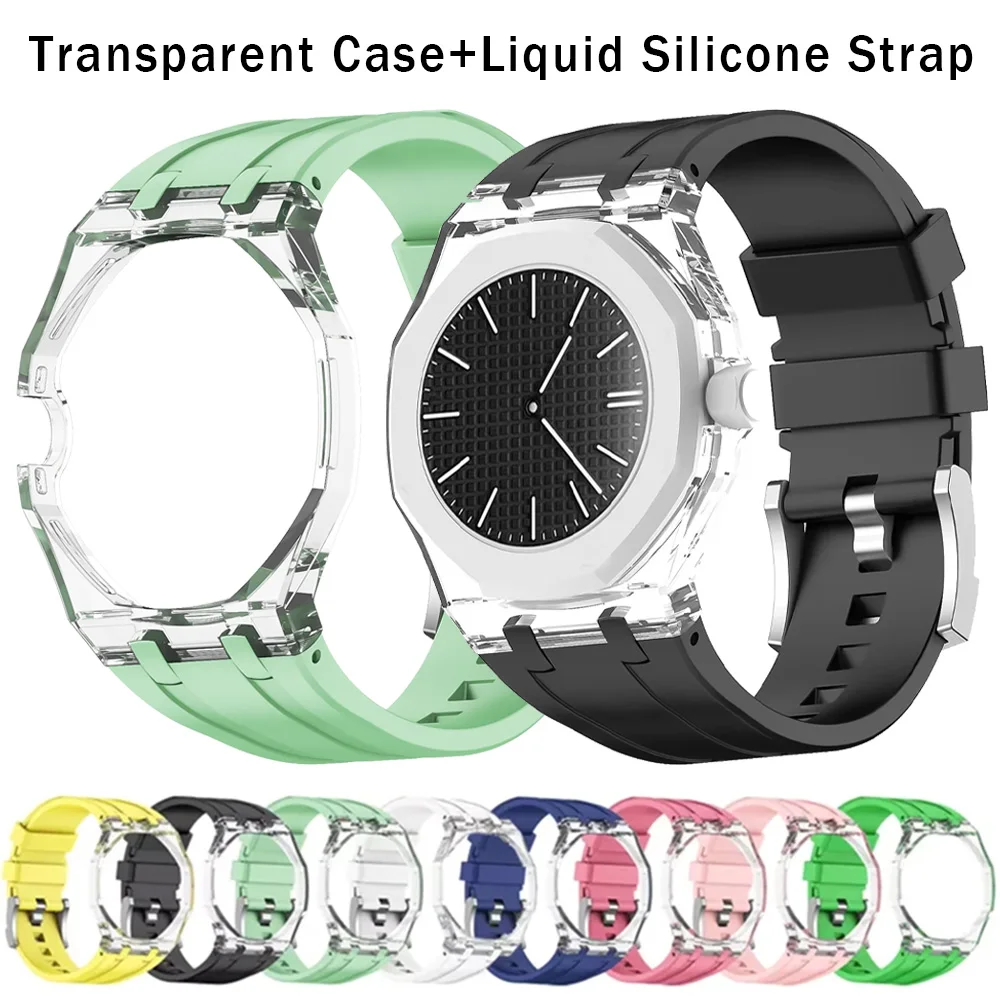 Transparent Case+Liquid Silicone Strap For Swatch x AP Royal Pop Watch High Modification Bracelet Sport Wristband Royal Pop Band