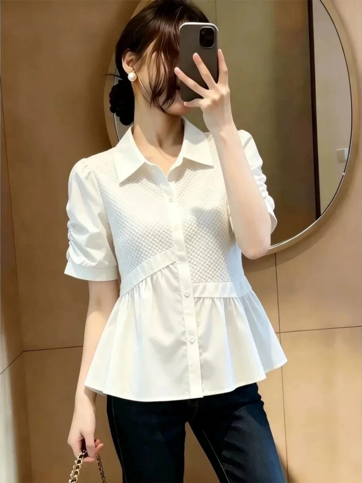 

Slimming Effect Collar Short Sleeve White Shirt Women's Base Layer Summer 2026 plus Size Fashionable Inner Wear Top