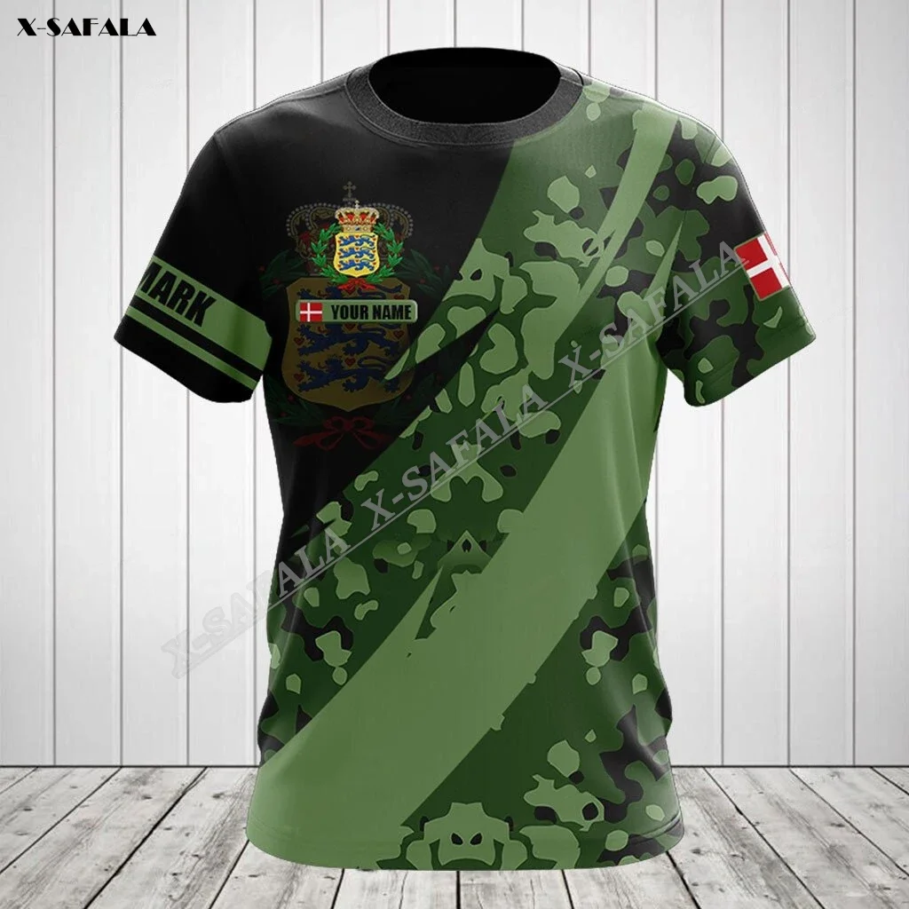 Danish  Exclusive Design 3D Print T-shirt Summer Men‘s Top Tee Quick Dry Camo Army Veteran Soilder Flag Antibiosis Short Sleeve