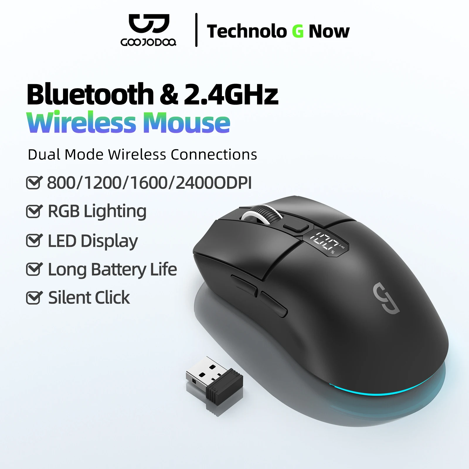 2.4G Wireless Gaming Mouse Smart Screen Display 4-speed DPI Adjustment 600mAh Rechargeable Silent Office Bluetooth Mouse