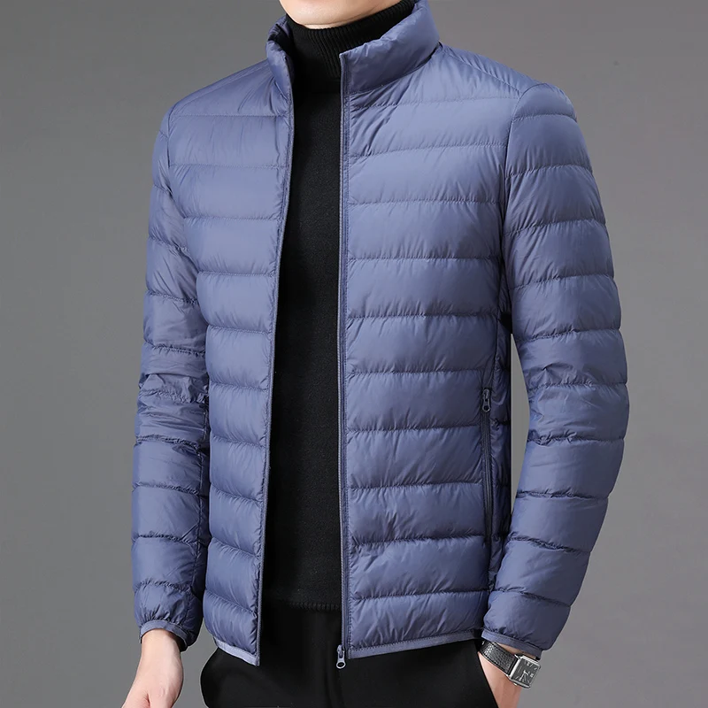 Autumn Winter Men's Thin Down Jacket Fashion Lightweight Casual Stand Collar Slim Fit Down Coats Men Solid Color Warm Outerwear