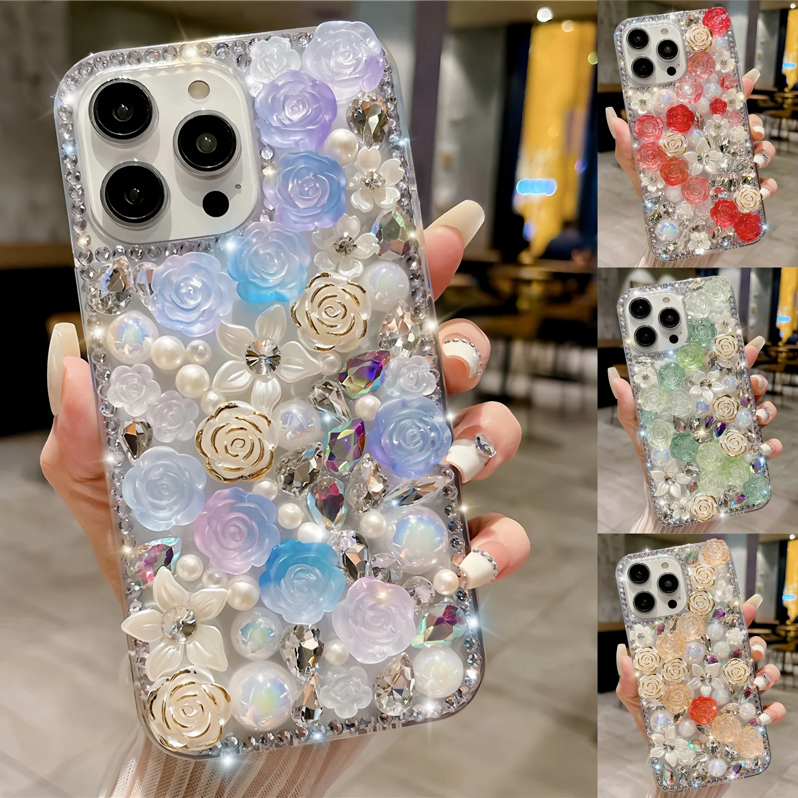 Роскошный блестящий чехол для телефона с 3D цветком камелии для Samsung Galaxy A16 A15 A14 A13 A12 A06 A05 A05S Diamond Cover