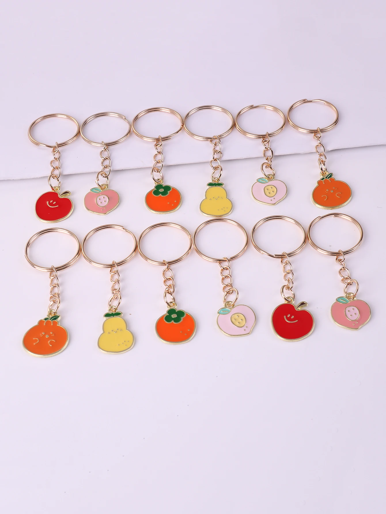 12Pcs Cute Alloy Fruit Keyring, Fashion Leisure Metal Keychain For Women Purses Bag Backpacks Accessories Birthday Party Favors