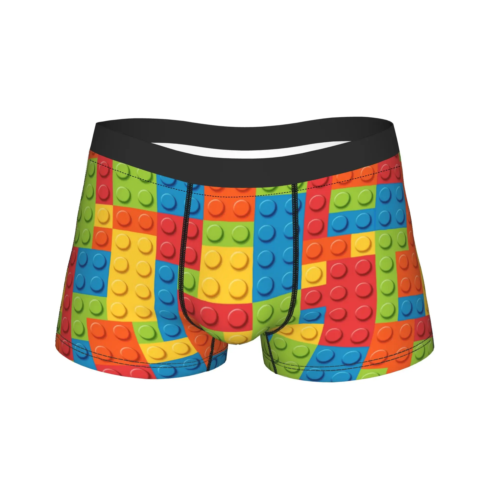 Colorful Building Brick Pattern Underwear Legos Texture Print Boxershorts High Quality Men Underpants Sexy Soft Shorts Briefs