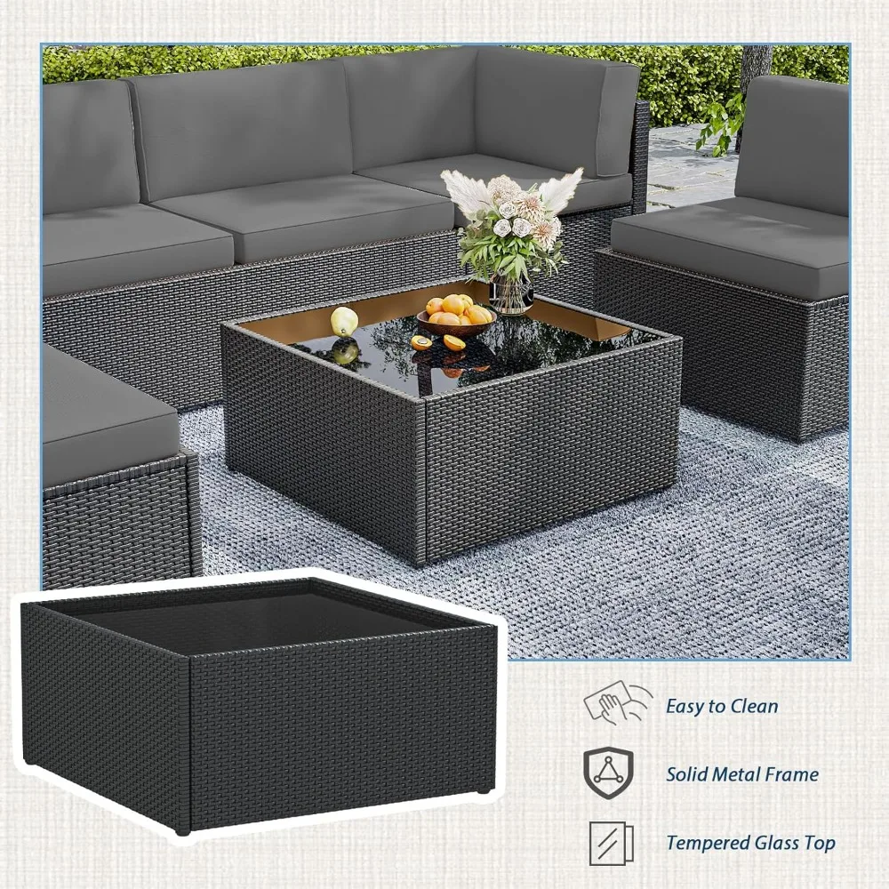 طقم مقطعي للفناء الخارجي مكون من 7 قطع مع كراسي محادثة وطاولة قهوة