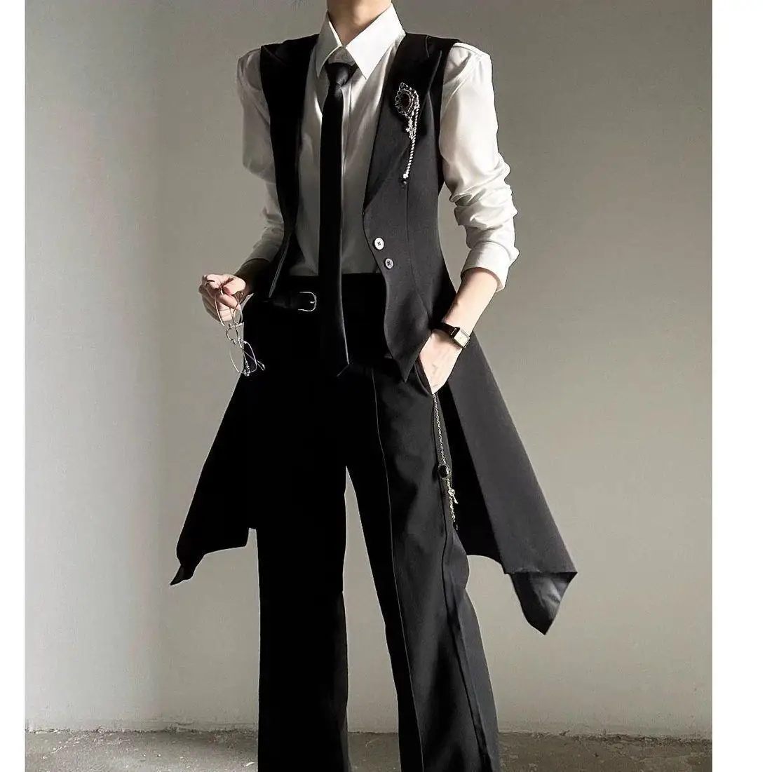 Conjunto de Traje Negro a Medida para Hombre y Mujer, Primavera-Otoño, Estilo Elegante, Chaqueta Entallada, Chaleco de Traje ...