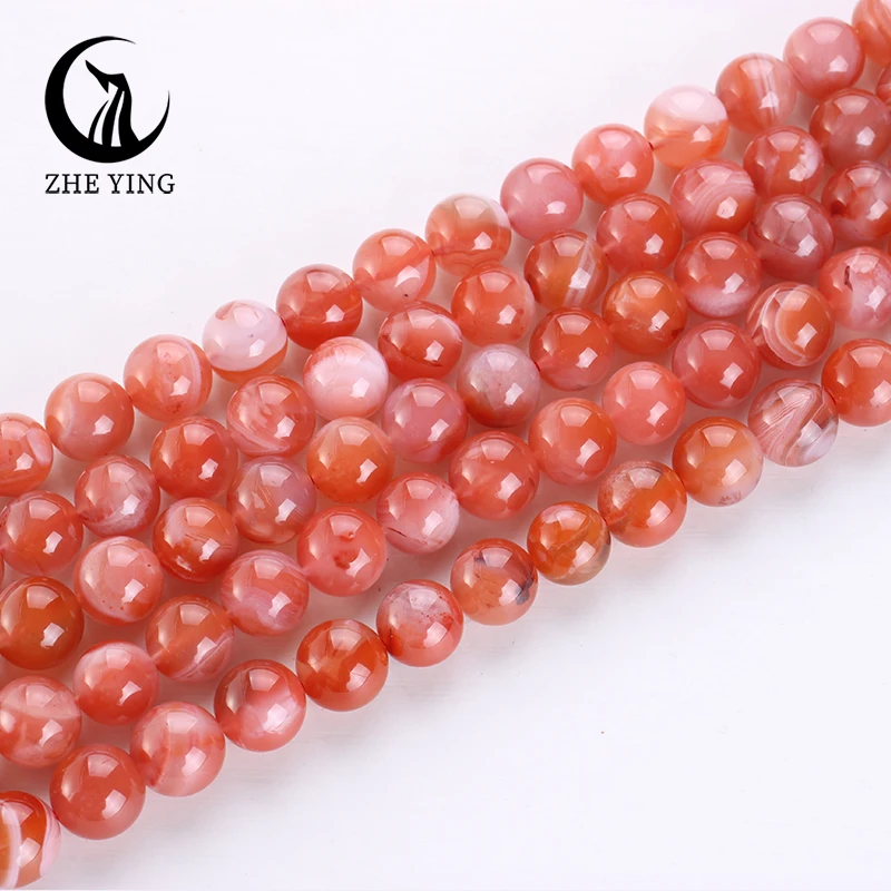 Zhe Ying Natural Nanhong Agate Beads Round Loose Gemstone Beads for Bracelet Making Diy Jewelry Accessories Strand 15\'\'