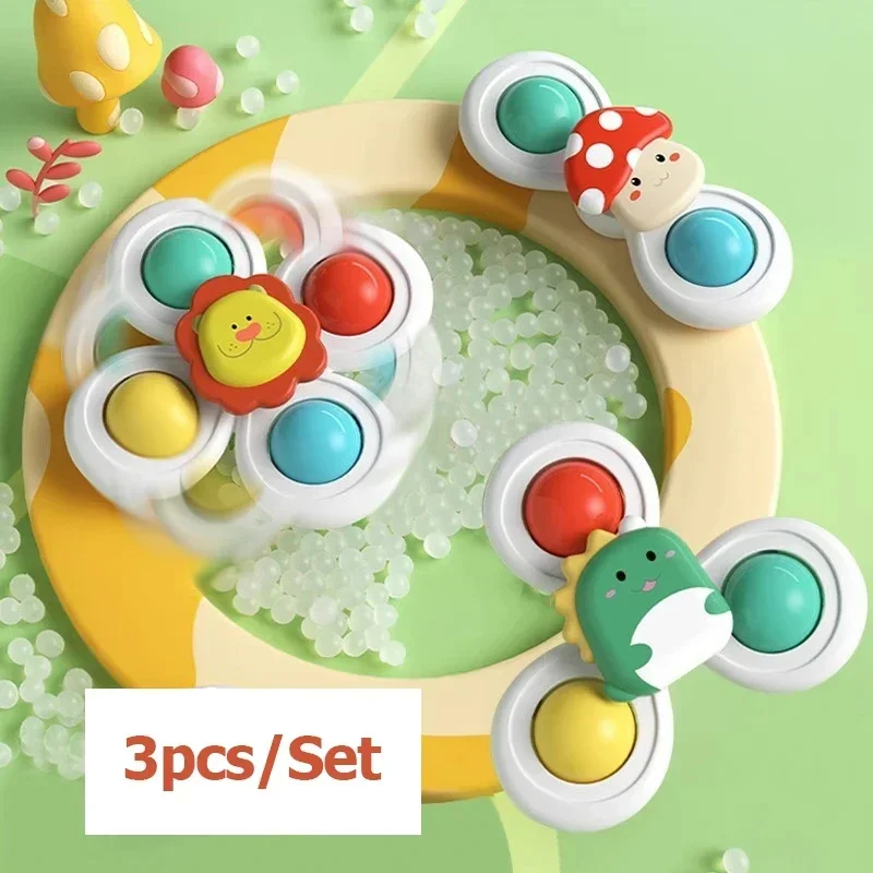 

3PCS Suction Cup Spinner Toy Baby Bath Funny Game Educational Toys For Children Girls Boys Infant Sensory Stress Reliever Gift