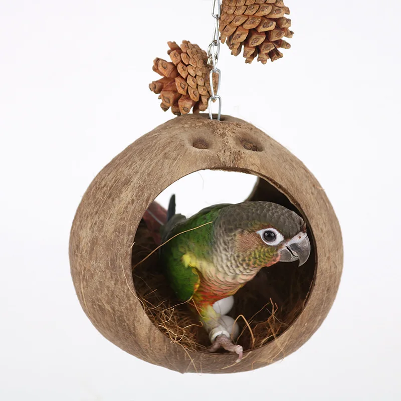 Coconut shell bird\'s nest swing bird\'s nest parrot\'s nest parrot bird toy swing hammock suspension ring suspension bridge