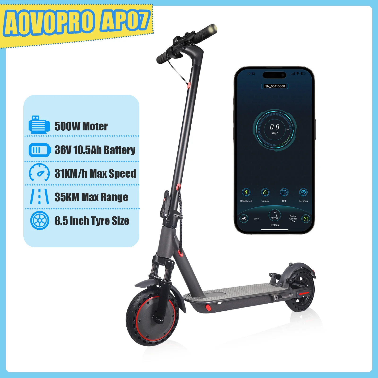 AOVOPRO AP07 Elektrische Scooter 500W Momentane maximale vermogen 31KM/H 36V10.5Ah 35KM met richtingaanwijzer Schokabsorptie EScooter