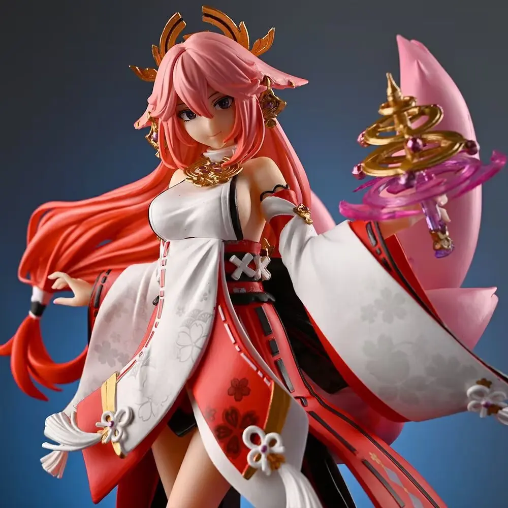 24cm anime figura genshin impacto gk yae miko raposa pvc ação estatueta ornamento de mesa decoração modelo estátua brinquedos para crianças presente