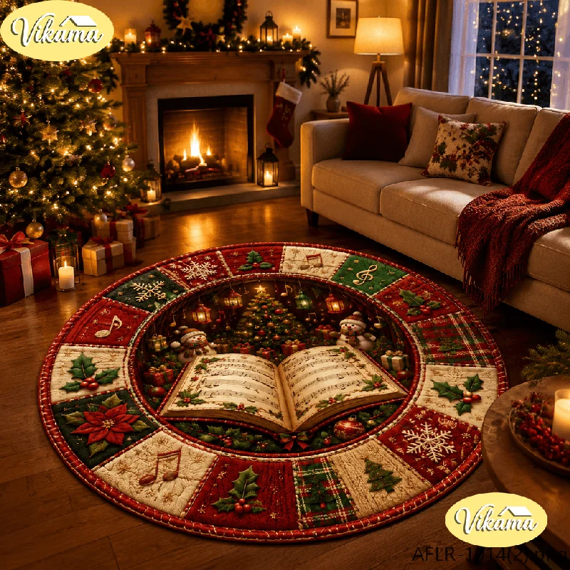 VIKAMA Christmas Advent Wreath 3D Embossed Round Area Rug Anti Slip Absorbent Floor Mat for Kitchen Office Holiday Home Decor