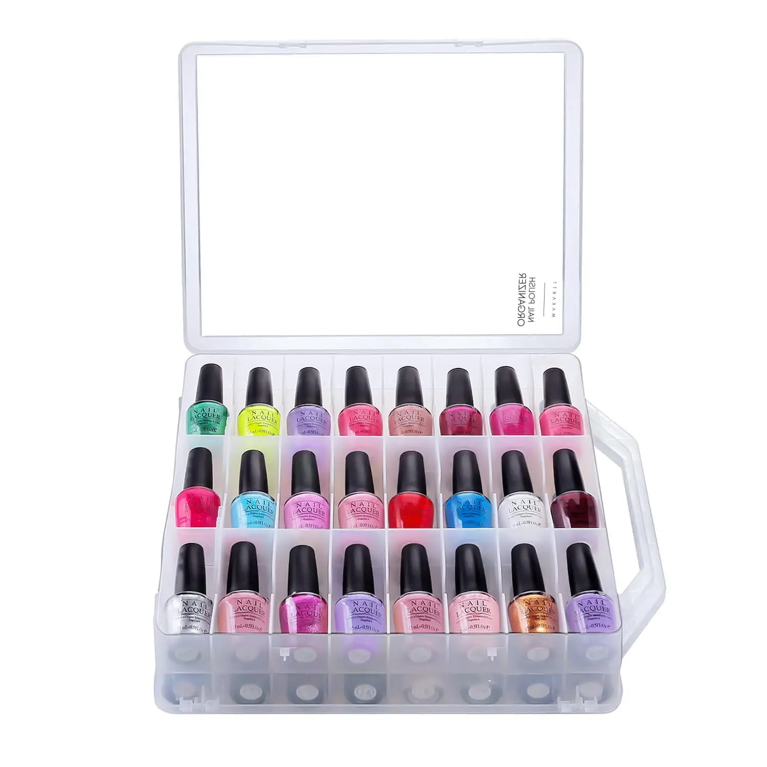 

Clear Nail Polish Organizer for 48 Bottles, Portable Case with 8 Adjustable Dividers, Space-Saving Storage Box