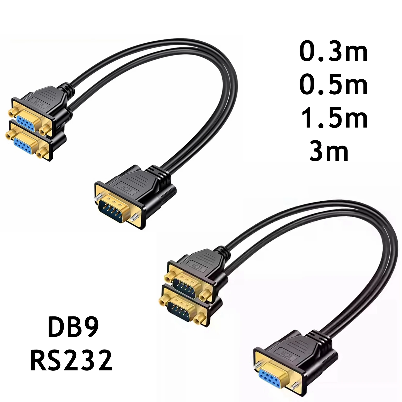 DB9 9Pin Rs232 Data Y Cable 1 Male To 2 Female Cord For Cash Register POS Display Serial Cable Splitter Directly Connected COM