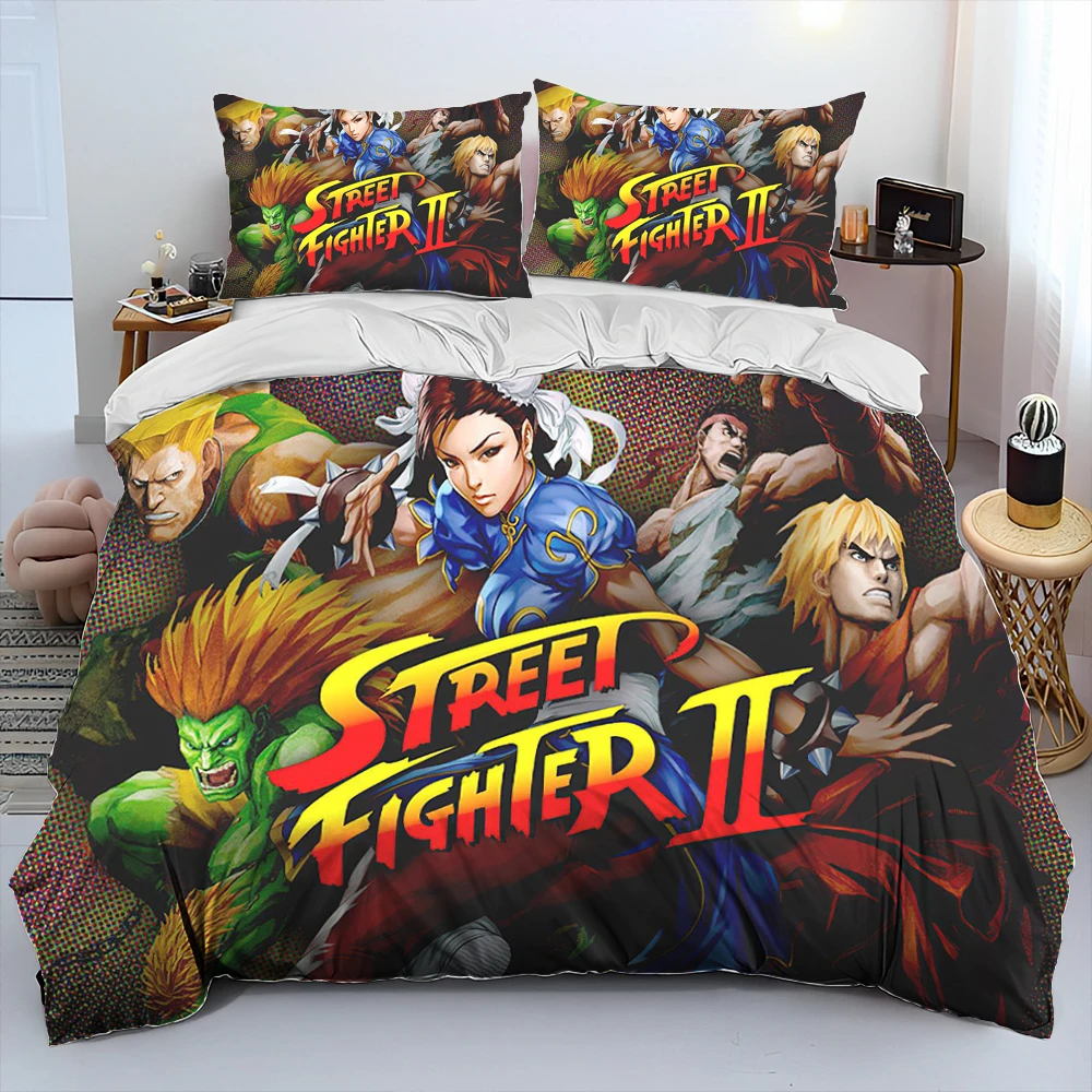 Street Fighter Retro Game Gamer Comforter Bedding Set,Duvet Cover Bed Set Quilt Cover Pillowcase,king Queen Size Bedding Set kid