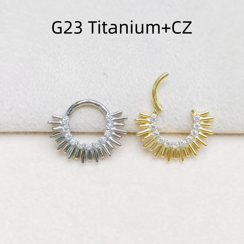 

10pcs G23 ASTM F136 Titanium New CZ Nose Hoop Septum Clicker Ring Earring Lip Ear Tragus Helix Cartilage Body Piercing