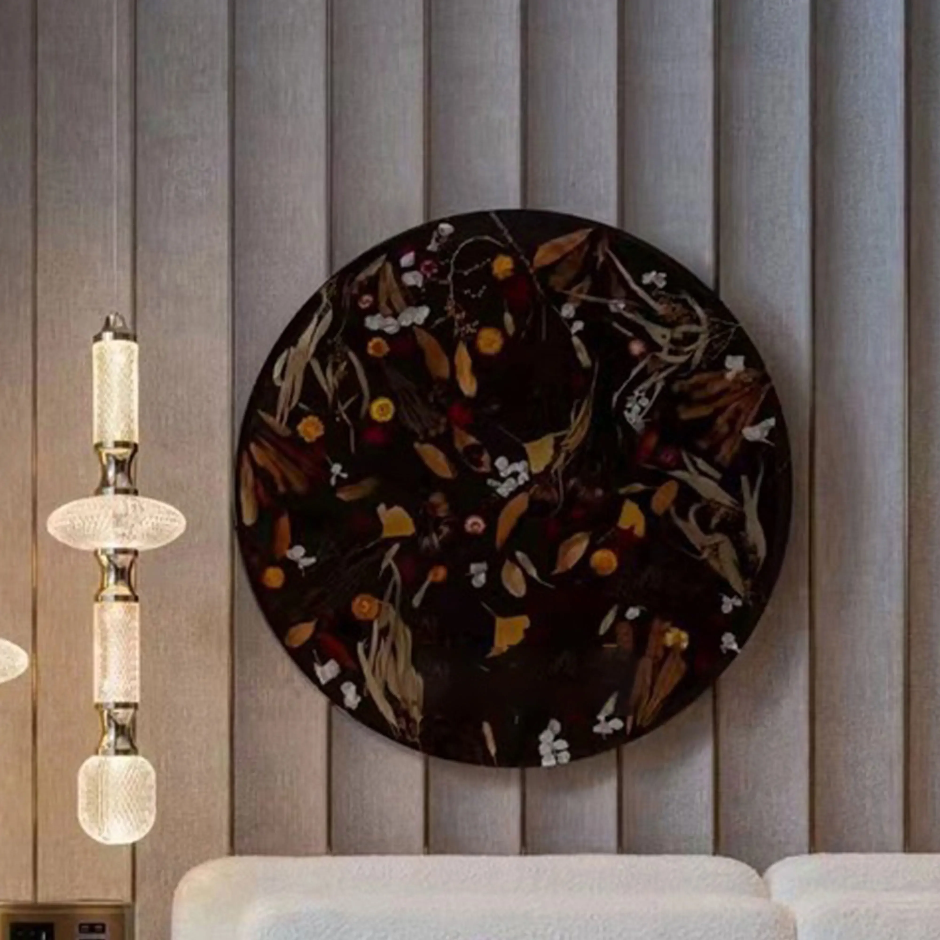Natural floral wall art decor, black, acrylic (non-resin)