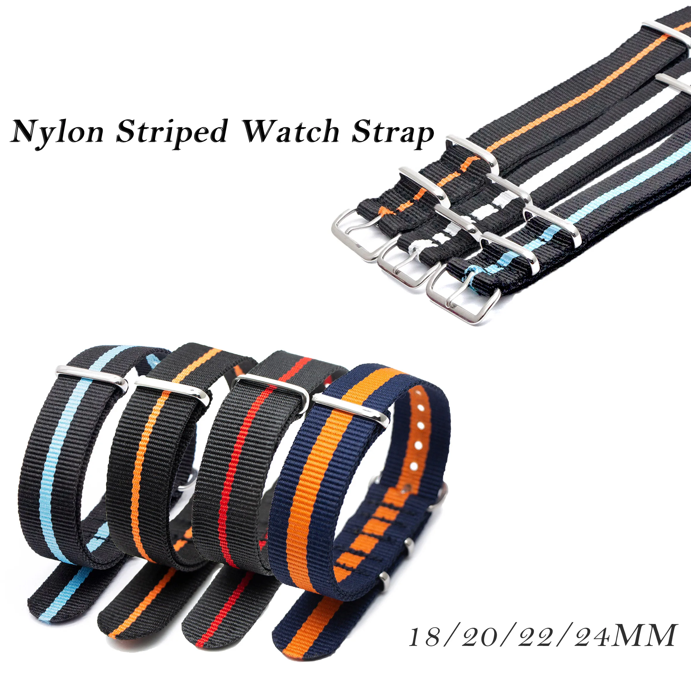 Breathable Nylon Fashionable Woven Strap Striped Design 18MM 20MM 22MM Universal Watch Accessory