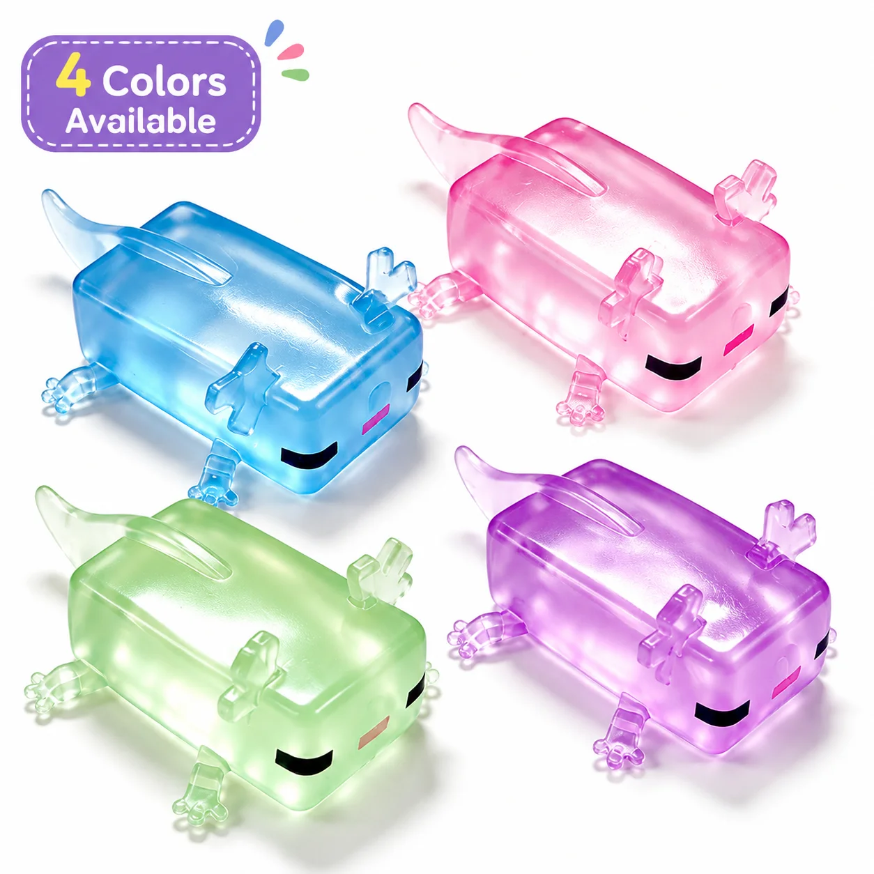 Hefeng CL Cute Axolotl Squishy Toy Translucent Stretchy Fidget Toy Soft Squeeze Animal Toy Colorful Desk Decor Gift for Kids