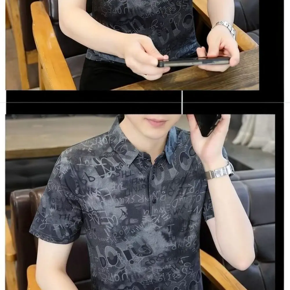 Breathable Ice Silk Polo Shirt Mens Short Sleeve Casual Slim Fit Tee Summer Fashion Korean Style Business Clothes