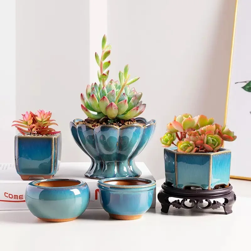 Uniformly Glazed Ceramic Flower Pots, Succulent Green Plants, Household Small Flower Pots, Miniature Square Flower Pots