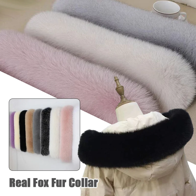 Winter Plush Warm Scarf Fashion Solid Color Natural Real Fox Fur Collar Neck Trimming Coat Hat Scarf